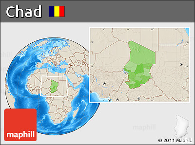 Political Location Map of Chad, shaded relief outside