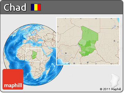 Political Location Map of Chad, shaded relief outside