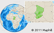Political Location Map of Chad, shaded relief outside
