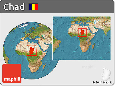 Satellite Location Map of Chad, within the entire continent