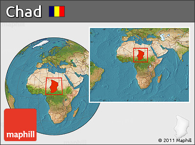 Satellite Location Map of Chad, within the entire continent