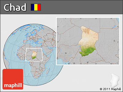 Satellite Location Map of Chad, gray outside, hill shading