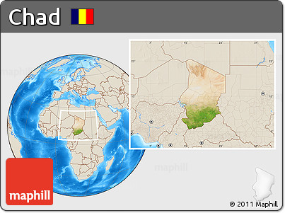 Satellite Location Map of Chad, shaded relief outside
