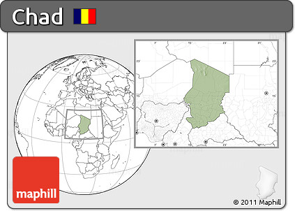 Savanna Style Location Map of Chad, blank outside, hill shading inside
