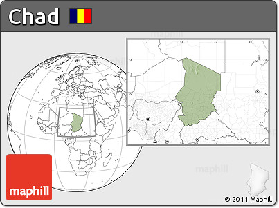 Savanna Style Location Map of Chad, blank outside, hill shading inside