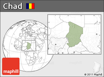 Savanna Style Location Map of Chad, blank outside, hill shading inside