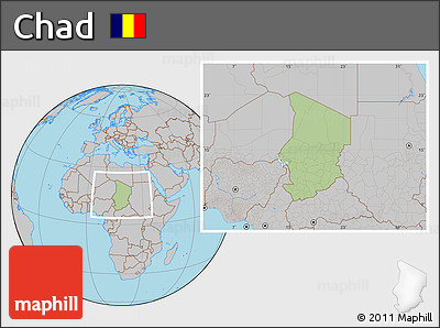 Savanna Style Location Map of Chad, gray outside