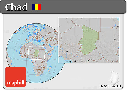 Savanna Style Location Map of Chad, gray outside, hill shading inside