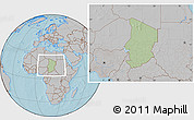 Savanna Style Location Map of Chad, gray outside, hill shading