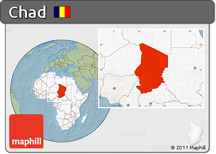 Savanna Style Location Map of Chad, highlighted continent, hill shading