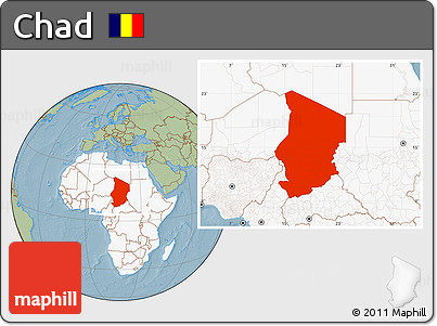 Savanna Style Location Map of Chad, highlighted continent, hill shading