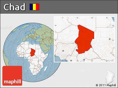 Savanna Style Location Map of Chad, highlighted continent, hill shading