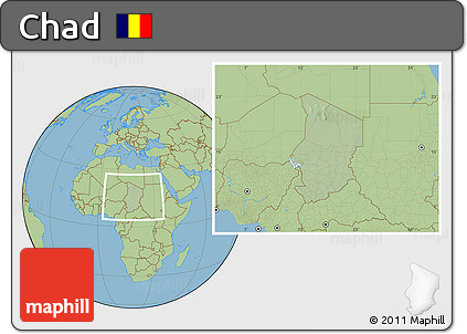 Savanna Style Location Map of Chad, hill shading inside