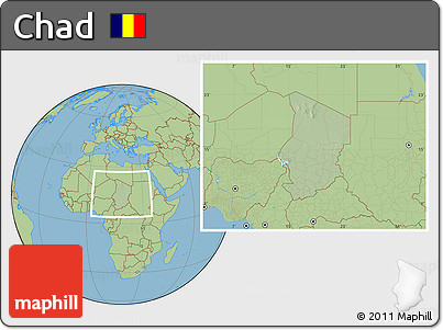 Savanna Style Location Map of Chad, hill shading inside