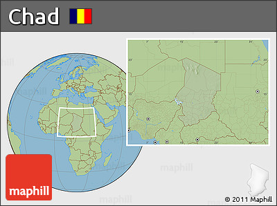 Savanna Style Location Map of Chad, hill shading inside