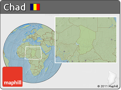 Savanna Style Location Map of Chad, hill shading outside