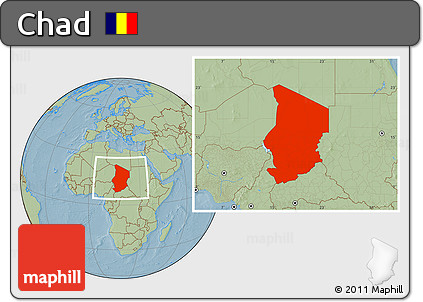 Savanna Style Location Map of Chad, hill shading