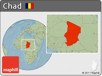 Savanna Style Location Map of Chad, hill shading