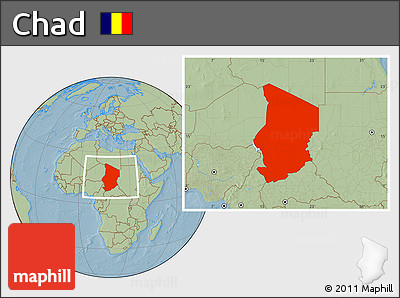 Savanna Style Location Map of Chad, hill shading