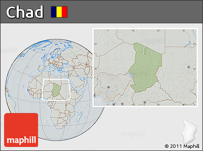 Savanna Style Location Map of Chad, lighten, semi-desaturated, hill shading