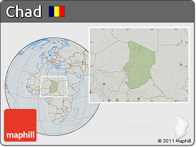 Savanna Style Location Map of Chad, lighten, semi-desaturated, hill shading