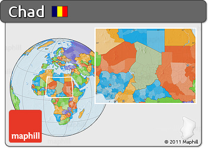 Savanna Style Location Map of Chad, political outside, hill shading