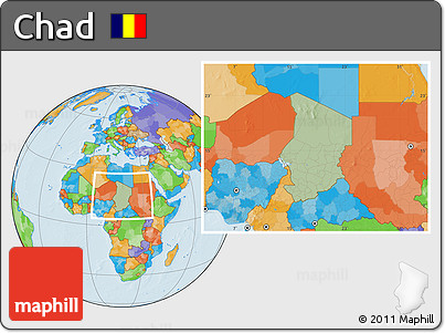 Savanna Style Location Map of Chad, political outside, hill shading
