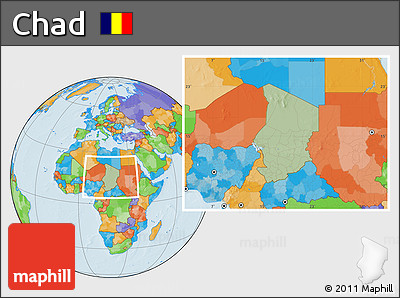 Savanna Style Location Map of Chad, political outside, hill shading
