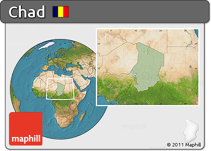 Savanna Style Location Map of Chad, satellite outside, hill shading