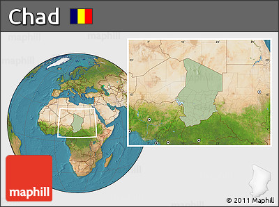 Savanna Style Location Map of Chad, satellite outside, hill shading