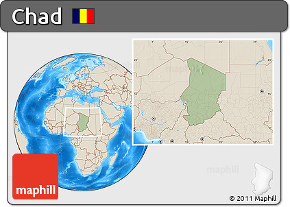 Savanna Style Location Map of Chad, shaded relief outside, hill shading