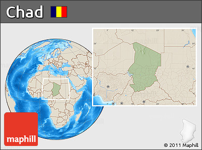 Savanna Style Location Map of Chad, shaded relief outside, hill shading
