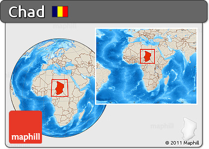 Shaded Relief Location Map of Chad, within the entire continent