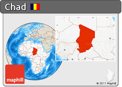 Shaded Relief Location Map of Chad, highlighted continent