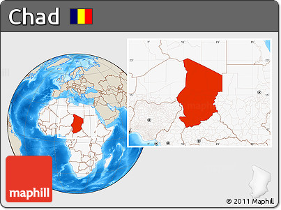 Shaded Relief Location Map of Chad, highlighted continent