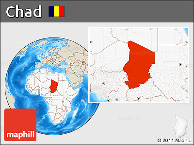 Shaded Relief Location Map of Chad, highlighted continent
