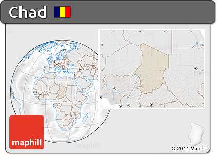 Shaded Relief Location Map of Chad, lighten, desaturated