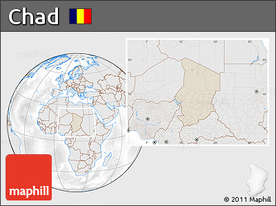 Shaded Relief Location Map of Chad, lighten, desaturated
