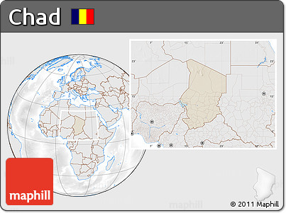 Shaded Relief Location Map of Chad, lighten, desaturated