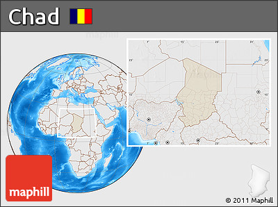 Shaded Relief Location Map of Chad, lighten, desaturated, land only