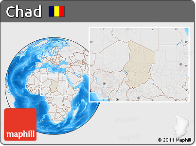 Shaded Relief Location Map of Chad, lighten, desaturated, land only