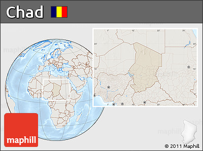 Shaded Relief Location Map of Chad, lighten