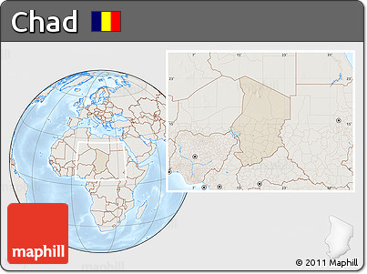 Shaded Relief Location Map of Chad, lighten