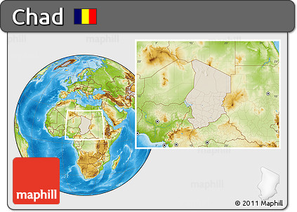 Shaded Relief Location Map of Chad, physical outside