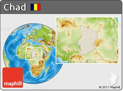 Shaded Relief Location Map of Chad, physical outside