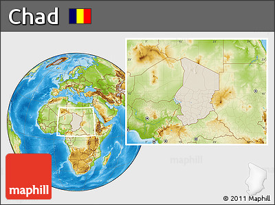 Shaded Relief Location Map of Chad, physical outside