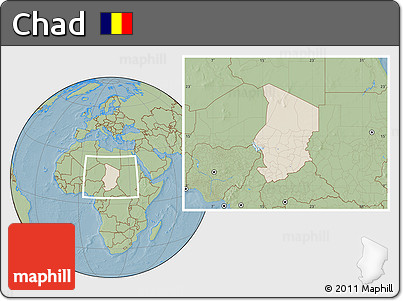 Shaded Relief Location Map of Chad, savanna style outside, hill shading