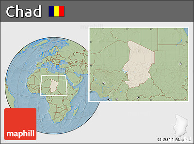 Shaded Relief Location Map of Chad, savanna style outside, hill shading
