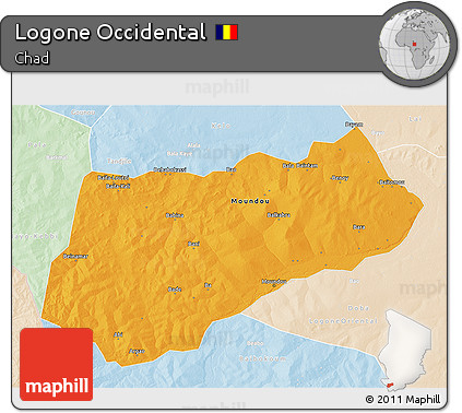 Political 3D Map of Logone Occidental, lighten