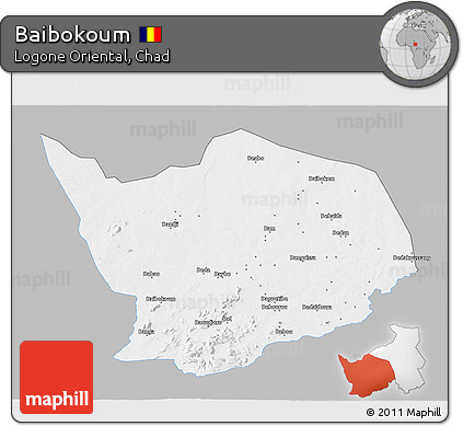 Gray 3D Map of Baibokoum, single color outside